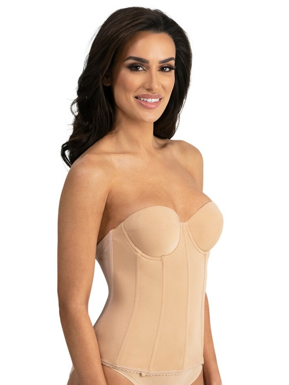Dominique "Brianna" Low Back Strapless Longline Bra Bustier in Mocha 40F